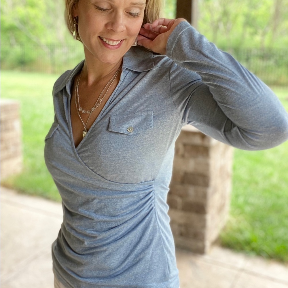 Denim blue wrap front top - Picture 5 of 9